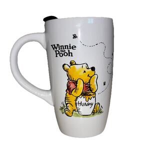 Winnie the Pooh Hunny Bees Travel Coffee Mug Cup with Lid Ceramic Disney NEW